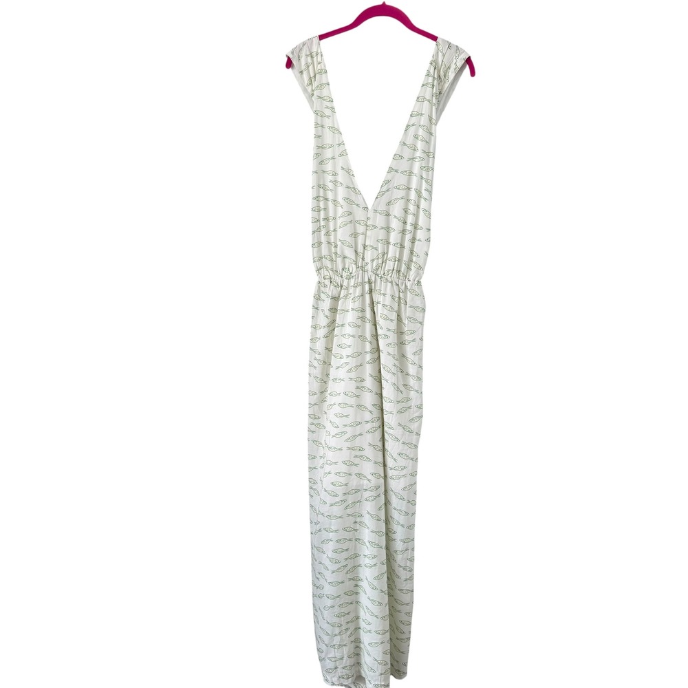 NWT A NEW DAY Cream Fish Print Open Back Ladies Maxi Sundress, XXL